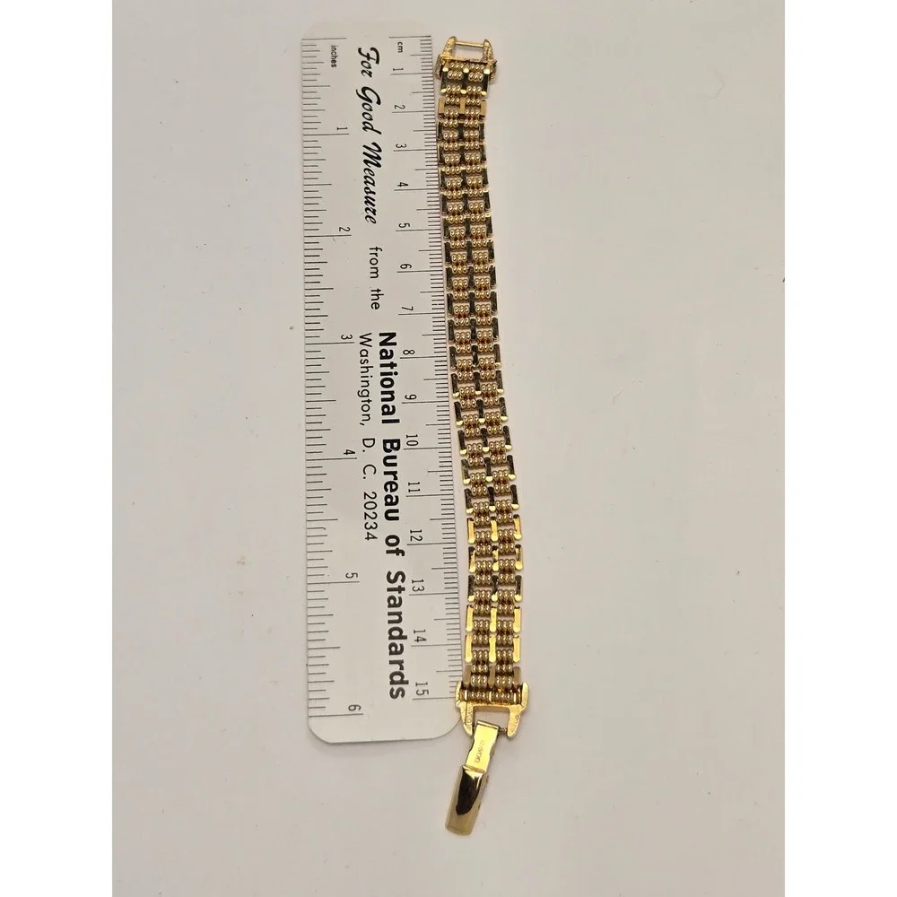 Avon brick Link Bracelet 7.25in Gold Tone Excellent Triple Row Beaded Vintage - Picture 2 of 3